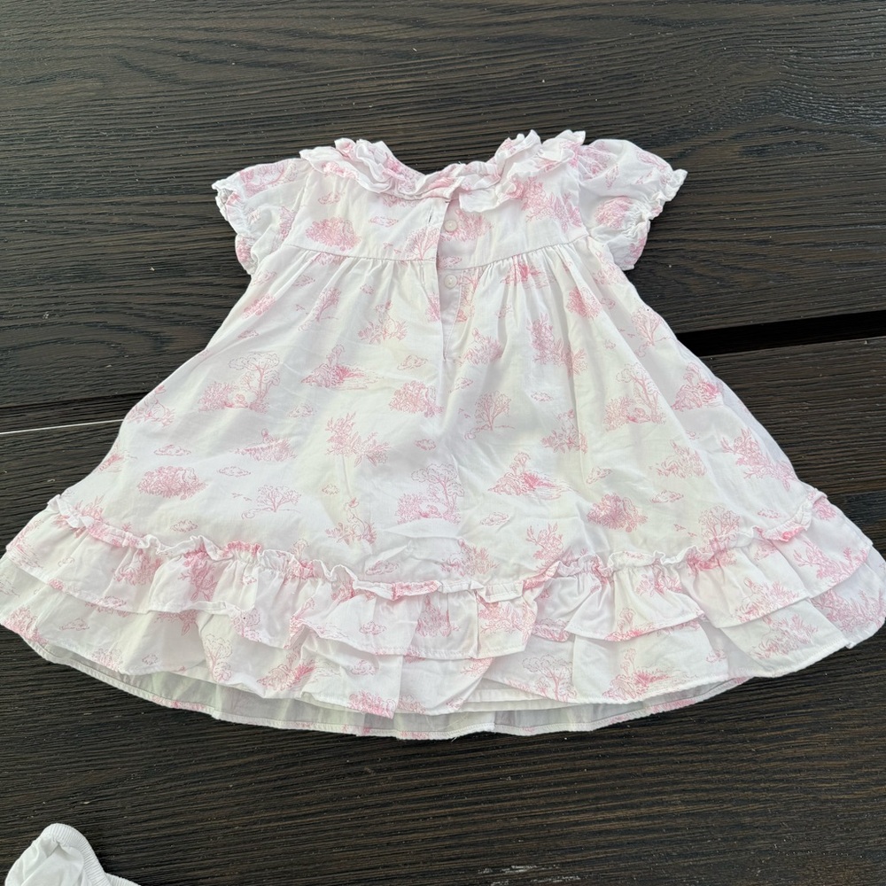 Janie and Jack Pink Rabbit Toile Ruffle Dress